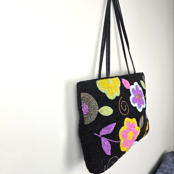 Floral Boho Beaded Purse Vintage Chic Evening Bag Unique Hand Bag - Picture 3 of 6